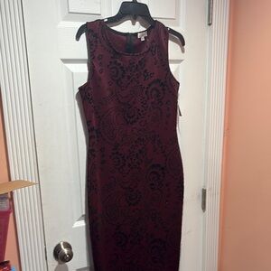 Olivia Matthews Red Sheath Midi Dress Sleeveless Crew Neck